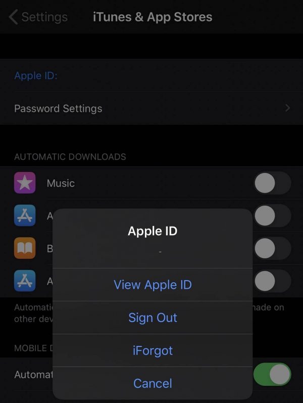 update apple id settings error